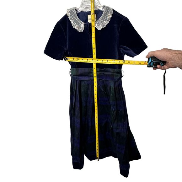 Vintage 90s Laura Ashley Mother Child Girls 9 Tartan Dress Blue Plaid Velvet - Picture 9 of 10